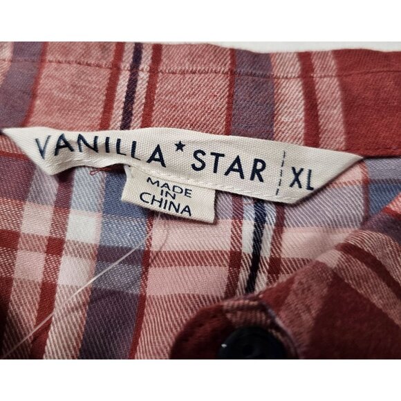 NWT Vanilla Star Women's Plaid Button-Down Peplum Shirt Sz XL Soft Cozy Style - Picture 5 of 10